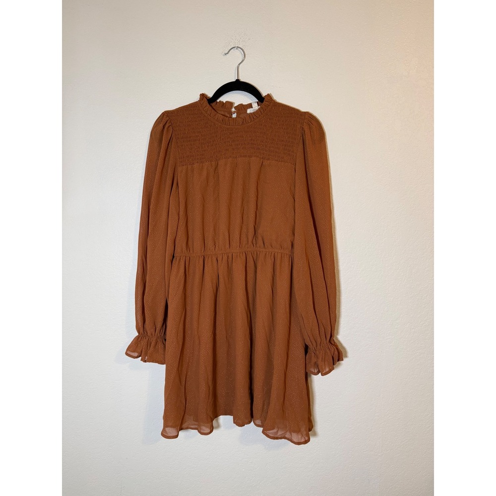 Blu Pepper Rust Orange Gold Sparkle Midi Dress Boho Cottagecore Size L